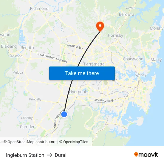 Ingleburn Station to Dural map