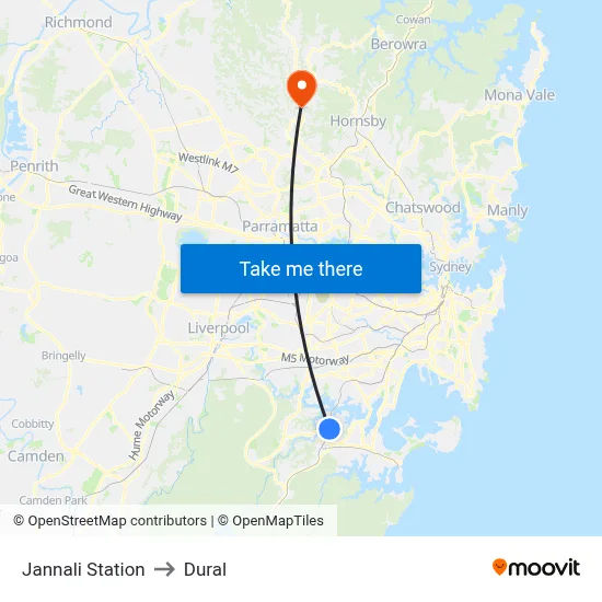 Jannali Station to Dural map
