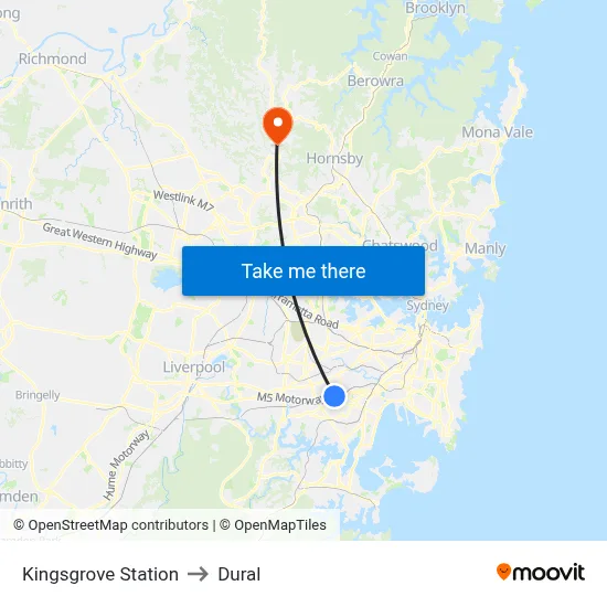 Kingsgrove Station to Dural map