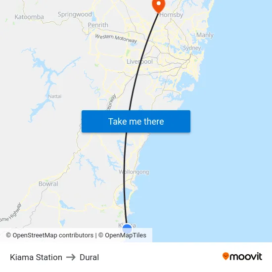 Kiama Station to Dural map