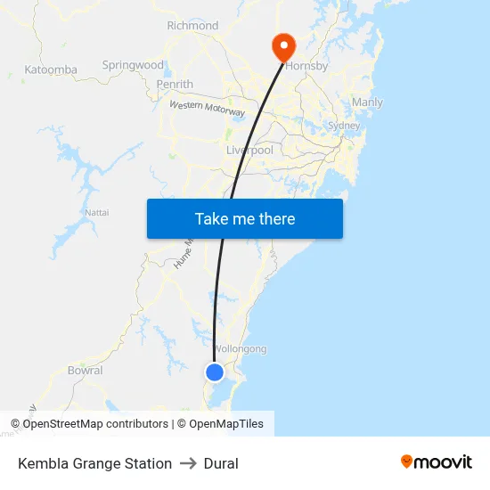 Kembla Grange Station to Dural map