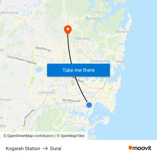 Kogarah Station to Dural map