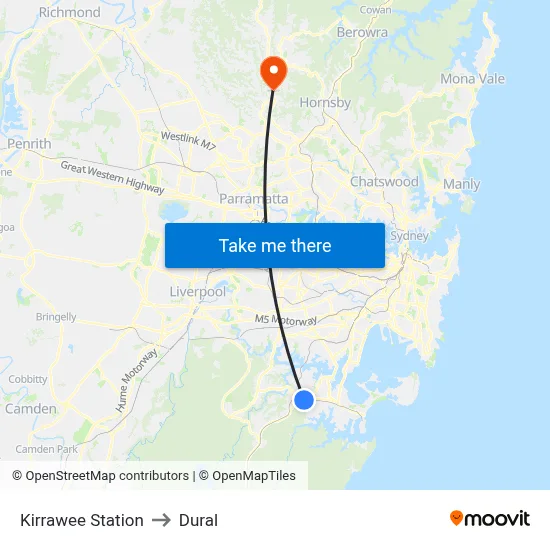Kirrawee Station to Dural map