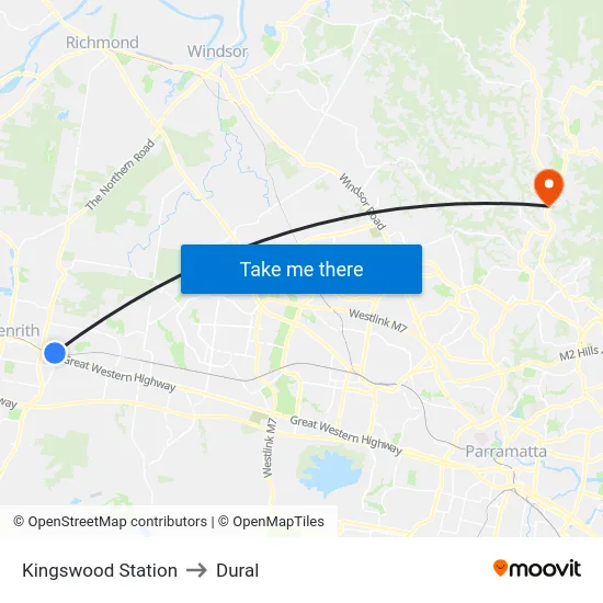 Kingswood Station to Dural map