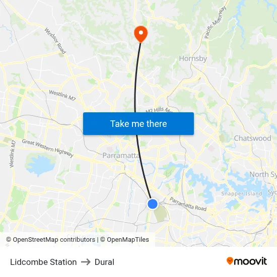 Lidcombe Station to Dural map
