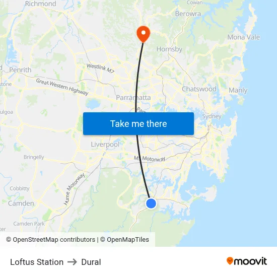 Loftus Station to Dural map