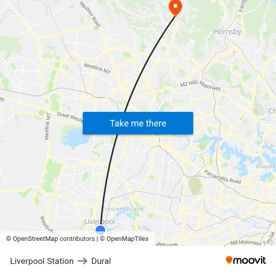 Liverpool Station to Dural map