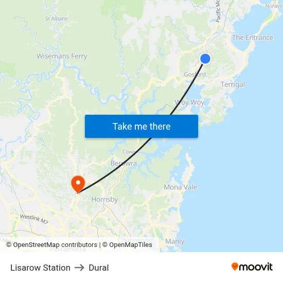 Lisarow Station to Dural map