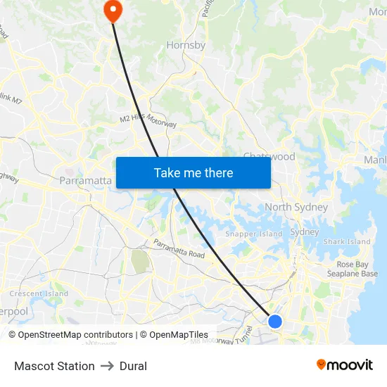 Mascot Station to Dural map
