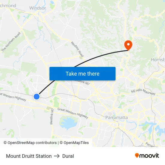 Mount Druitt Station to Dural map