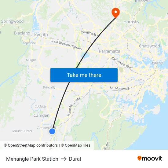 Menangle Park Station to Dural map