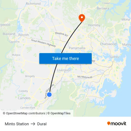 Minto Station to Dural map