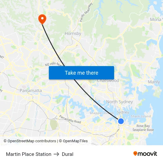 Martin Place Station to Dural map