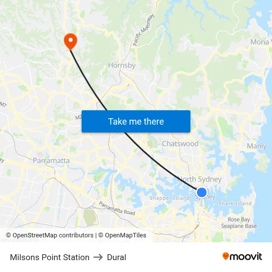 Milsons Point Station to Dural map