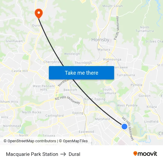 Macquarie Park Station to Dural map