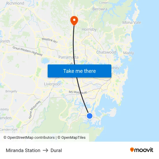 Miranda Station to Dural map