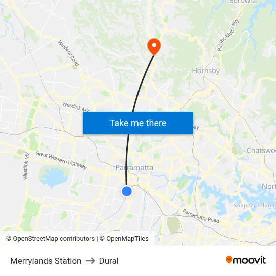 Merrylands Station to Dural map