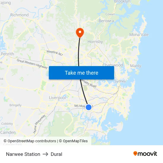 Narwee Station to Dural map