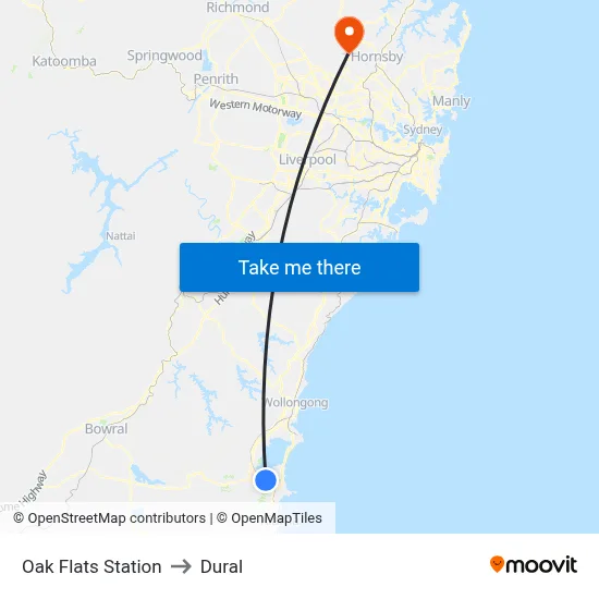 Oak Flats Station to Dural map