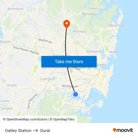 Oatley Station to Dural map