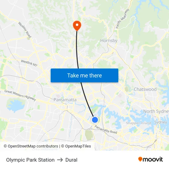 Olympic Park Station to Dural map