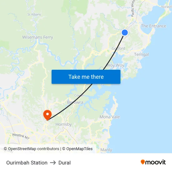 Ourimbah Station to Dural map