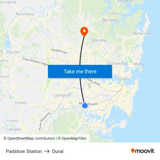 Padstow Station to Dural map