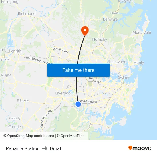 Panania Station to Dural map