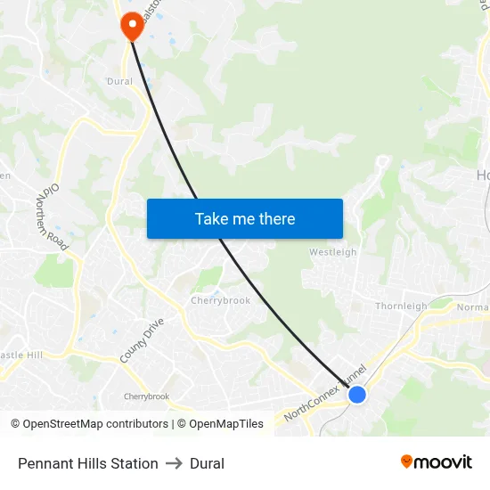 Pennant Hills Station to Dural map