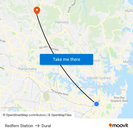 Redfern Station to Dural map