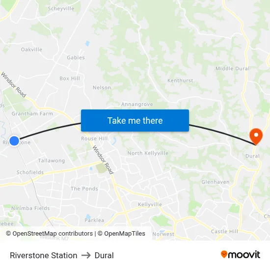 Riverstone Station to Dural map