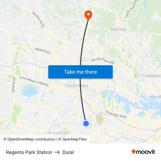 Regents Park Station to Dural map