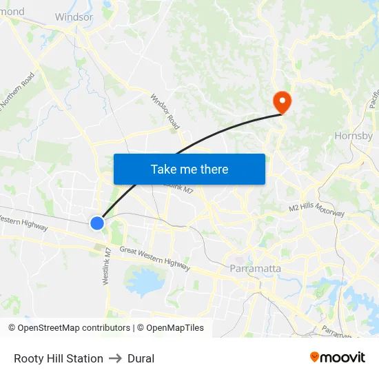 Rooty Hill Station to Dural map