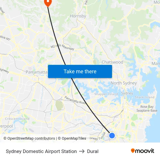 Sydney Domestic Airport Station to Dural map