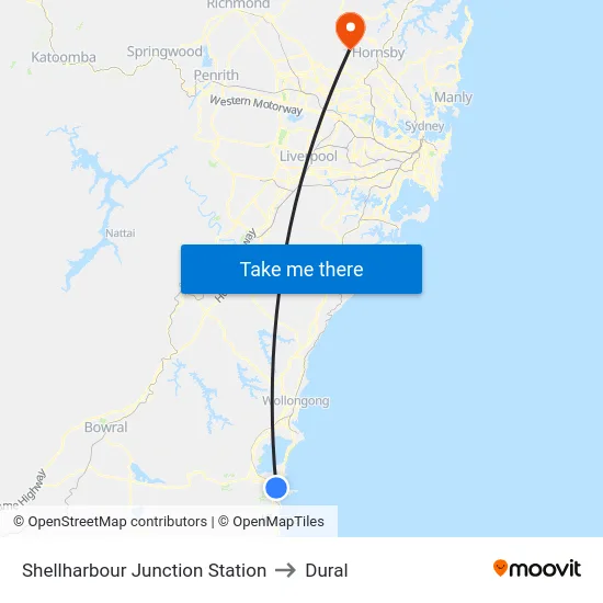 Shellharbour Junction Station to Dural map