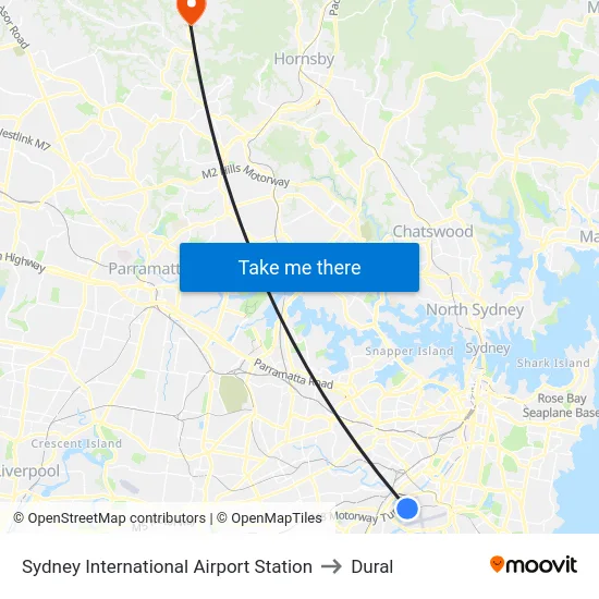 Sydney International Airport Station to Dural map