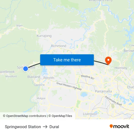 Springwood Station to Dural map