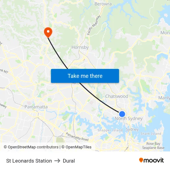 St Leonards Station to Dural map