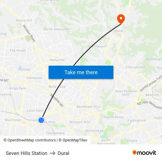 Seven Hills Station to Dural map