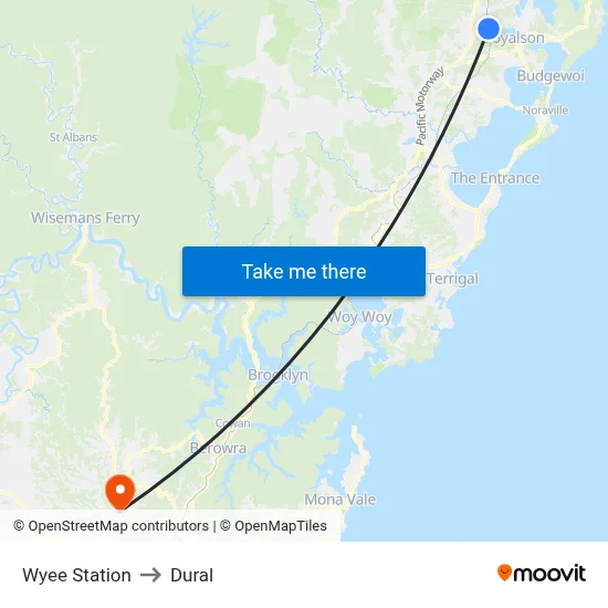 Wyee Station to Dural map