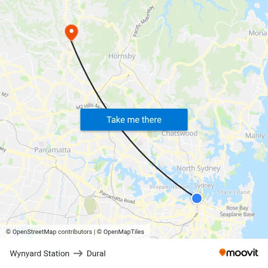 Wynyard Station to Dural map