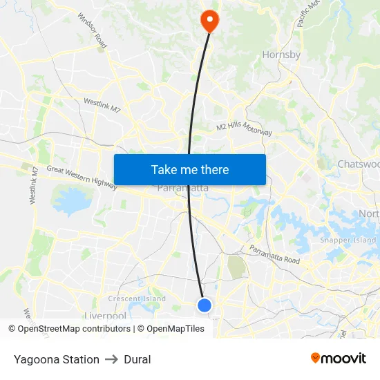 Yagoona Station to Dural map
