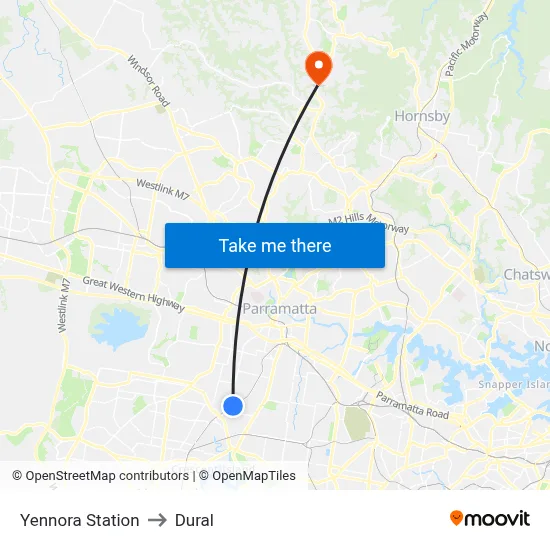 Yennora Station to Dural map