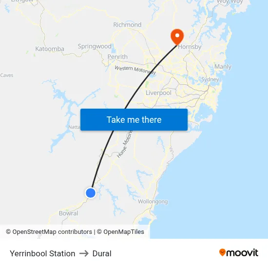 Yerrinbool Station to Dural map
