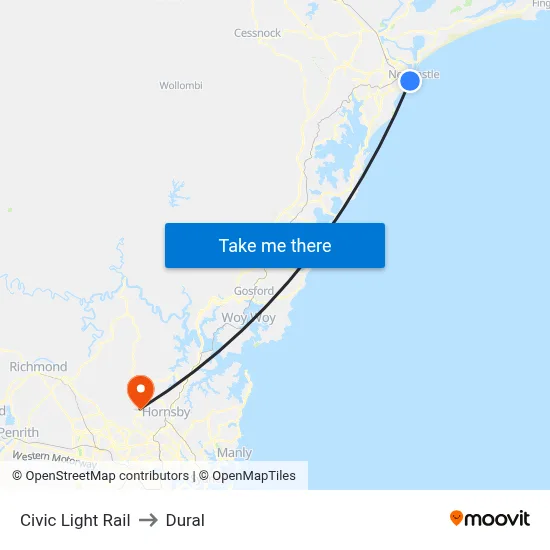 Civic Light Rail to Dural map