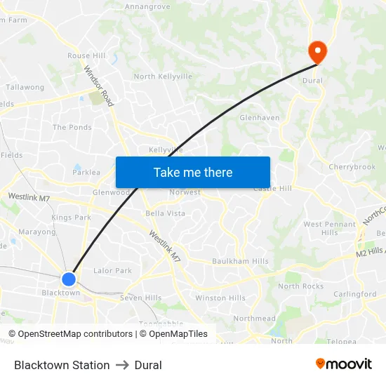 Blacktown Station to Dural map
