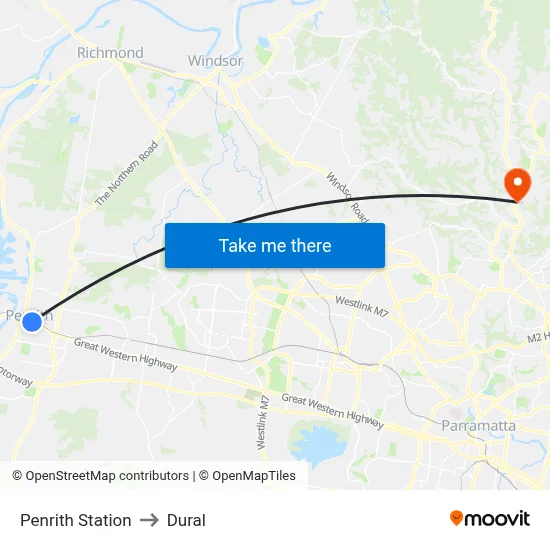 Penrith Station to Dural map