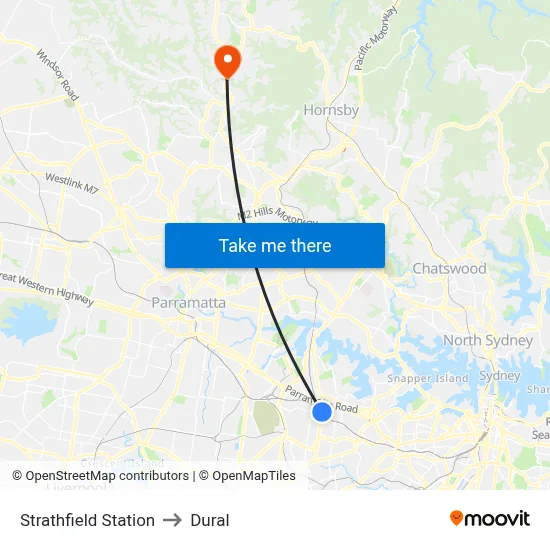 Strathfield Station to Dural map