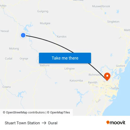 Stuart Town Station to Dural map