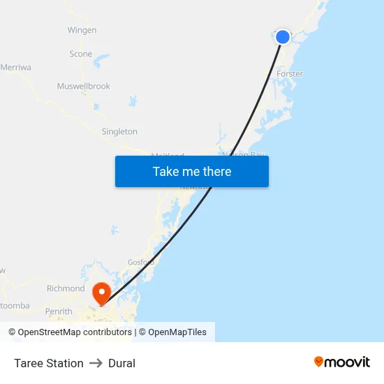 Taree Station to Dural map